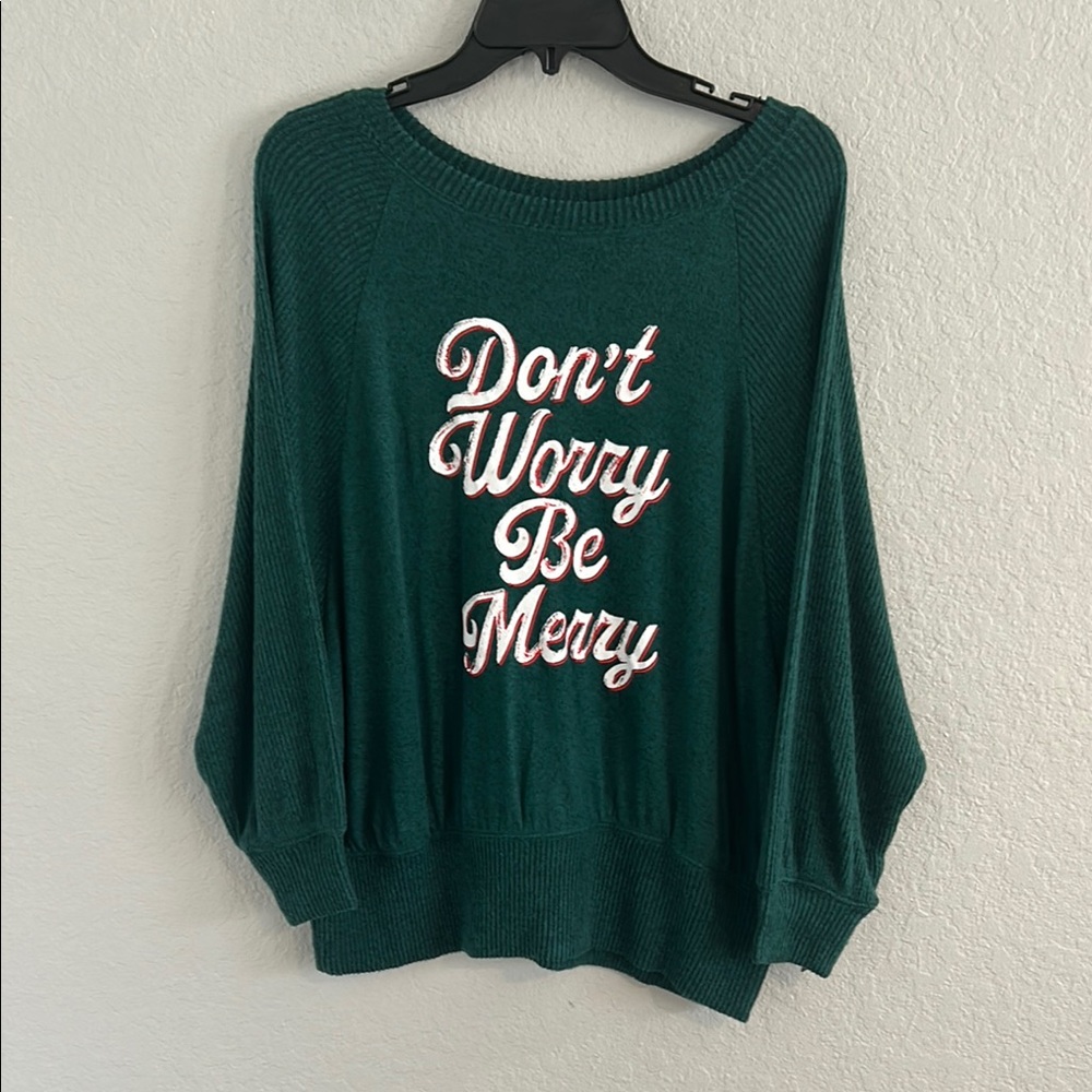 Green Sweater with Festive Slogan